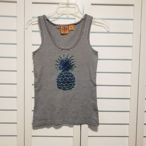 Tory Burch Women's Preppy Striped Sequin Pineapple Tank Top Cotton XS